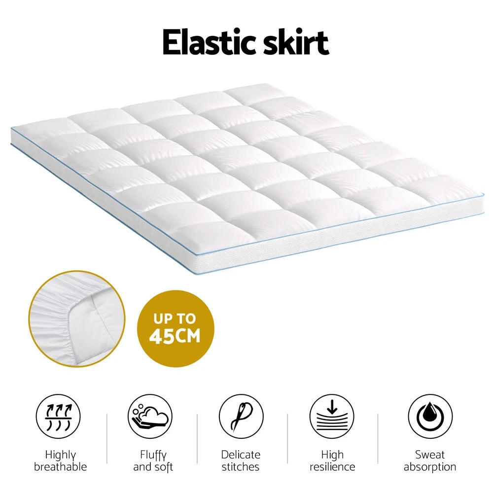 Bamboo 10cm mattress topper with front fabric panel and stitched edging