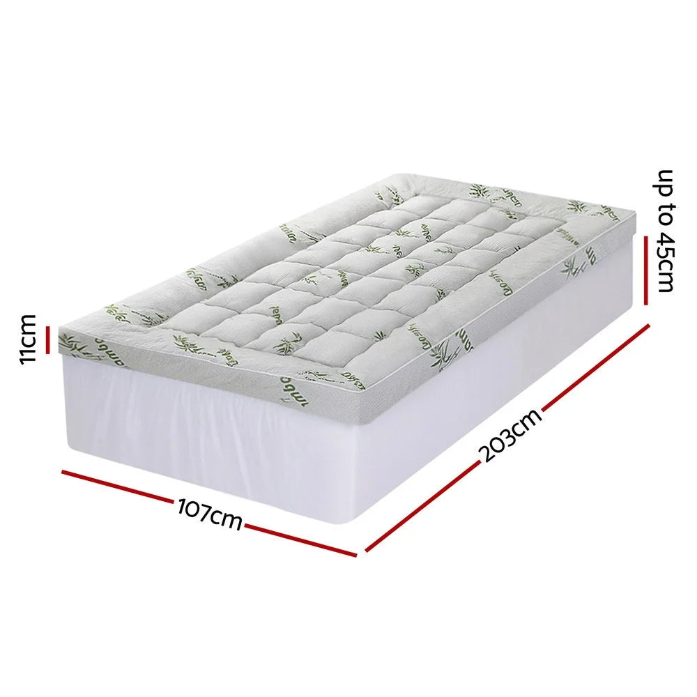 Bamboo 11cm mattress topper with foam layer and stitched cover