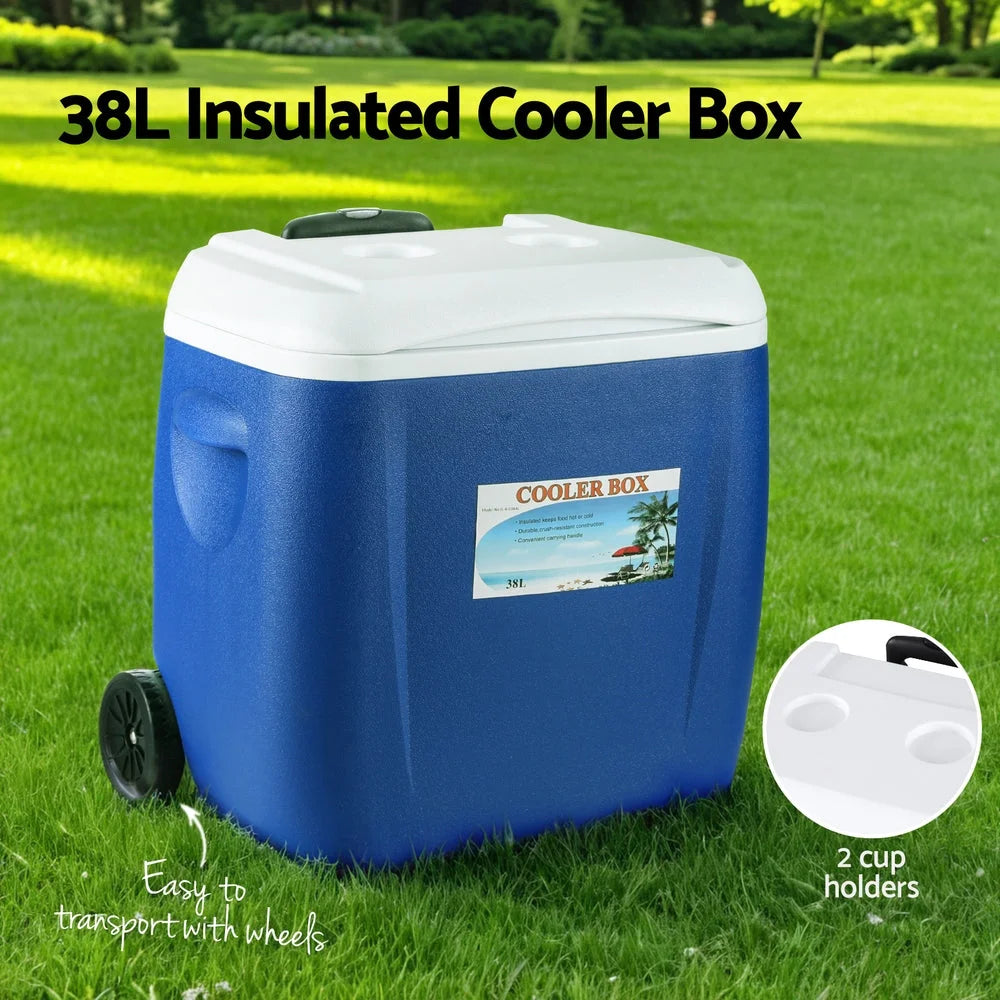 Glacio 38L Portable Ice Cooler Box With Wheels Camping