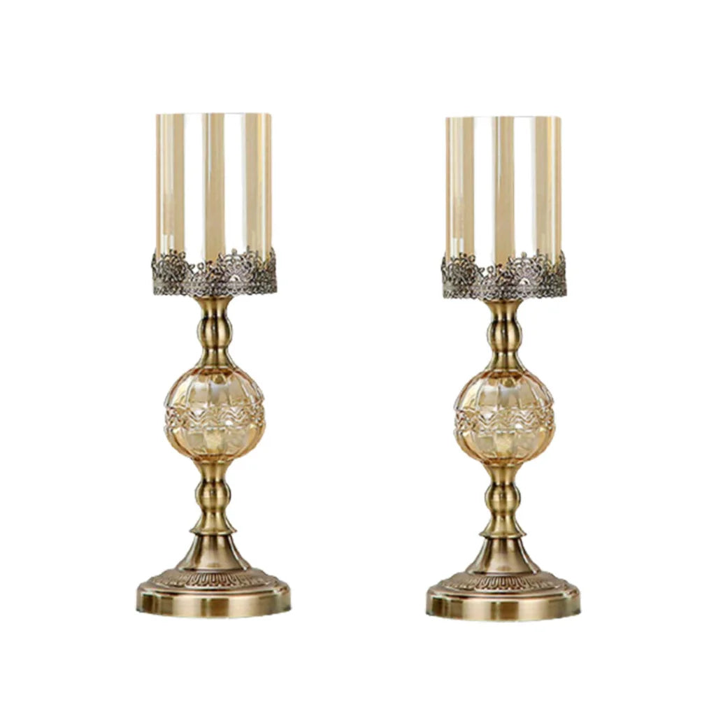 Glass Candle Holder 2X 42cm Candle Stand Glass/Metal