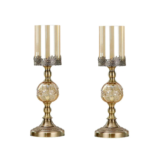 Glass Candle Holder 2X 42cm Candle Stand Glass/Metal