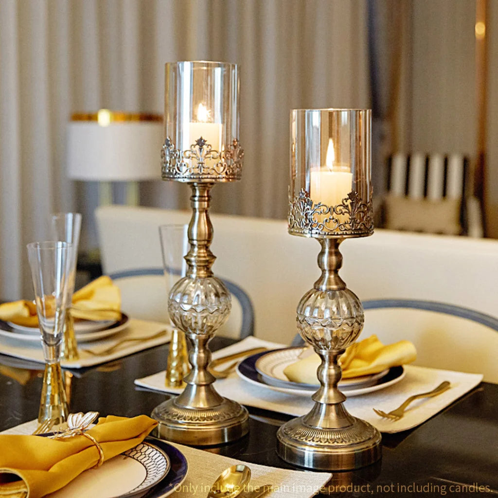 Glass Candle Holder 42cm & 48cm Stand Glass/Metal - Premium