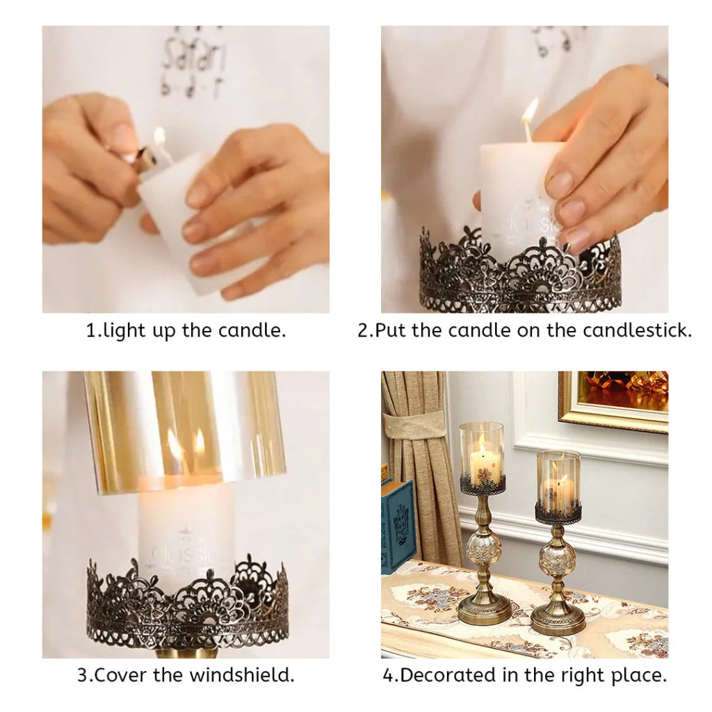 Glass Candle Holder 42cm & 48cm Stand Glass/Metal - Premium