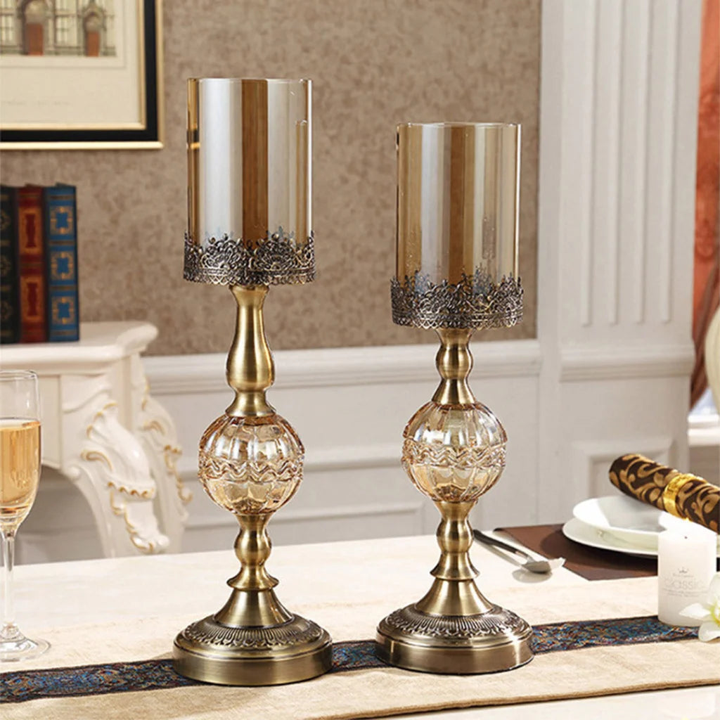 Glass Candle Holder 42cm & 48cm Stand Glass/Metal - Premium