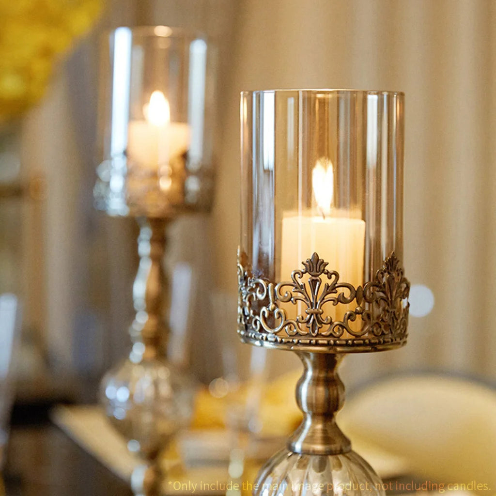 Glass Candle Holder 42cm & 48cm Stand Glass/Metal - Premium