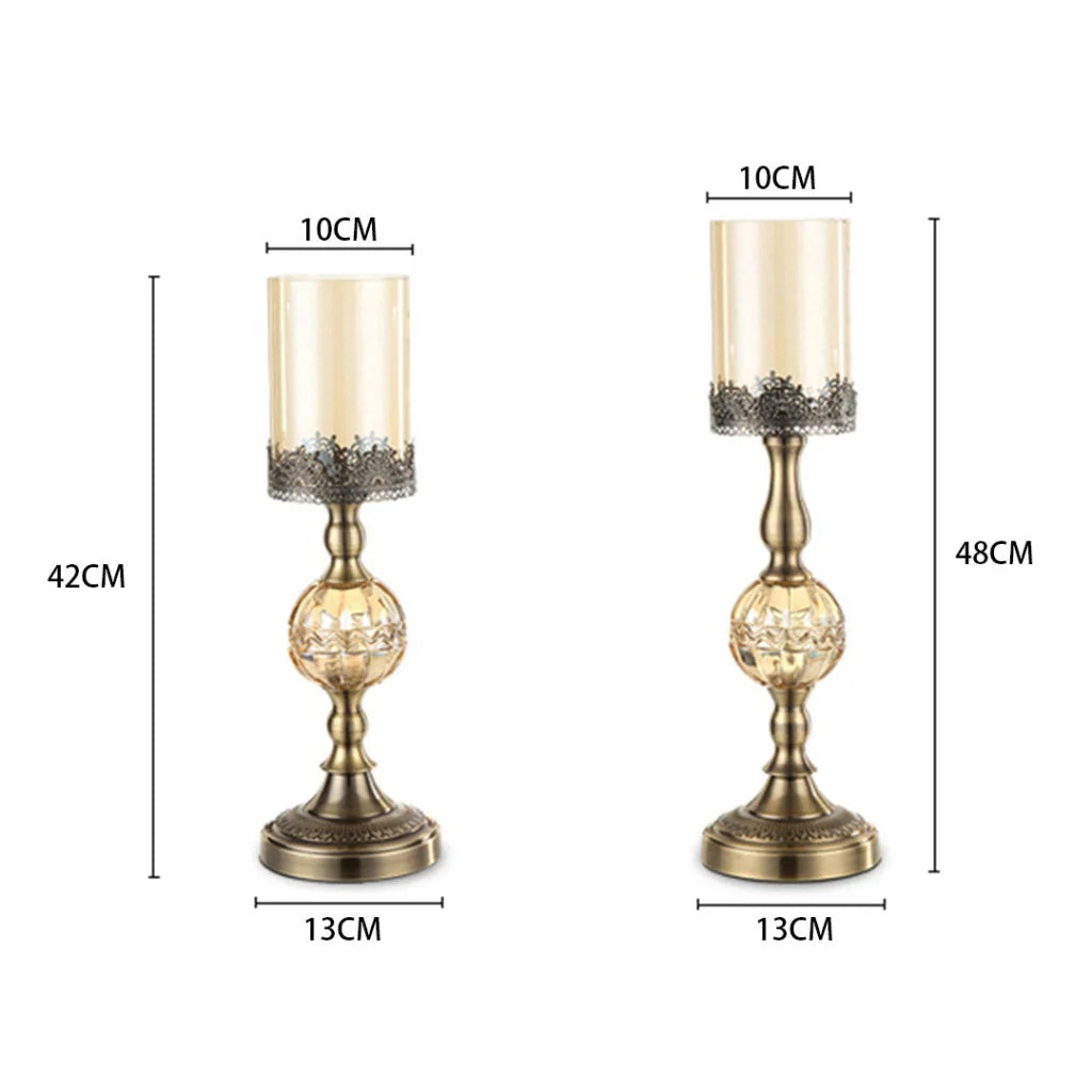 Glass Candle Holder 42cm & 48cm Stand Glass/Metal - Premium