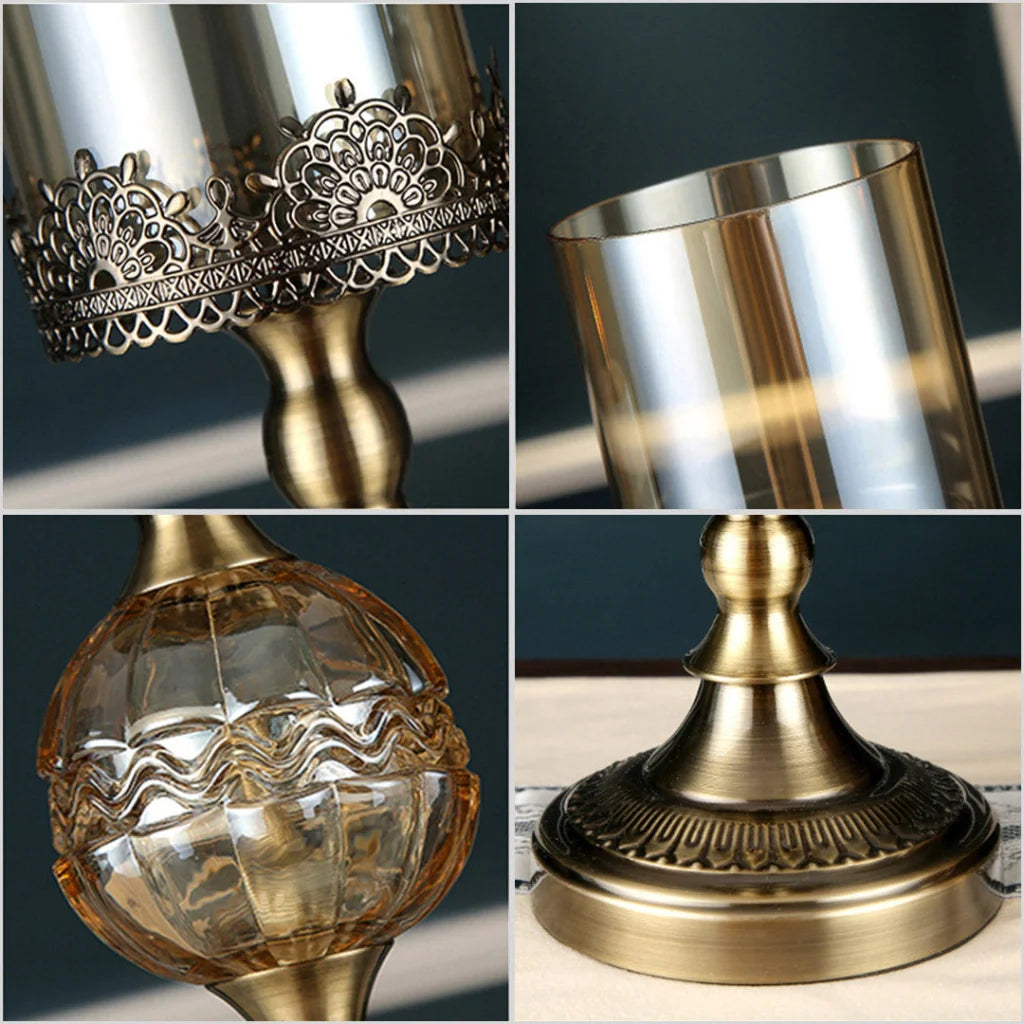 Glass Candle Holder 42cm & 48cm Stand Glass/Metal - Premium