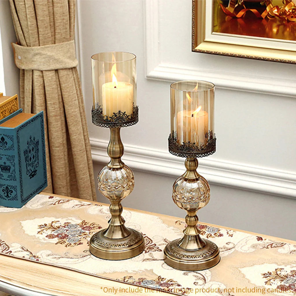 Glass Candle Holder 42cm & 48cm Stand Glass/Metal - Premium