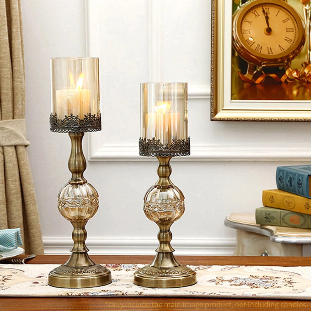 Glass Candle Holder 42cm & 48cm Stand Glass/Metal - Premium
