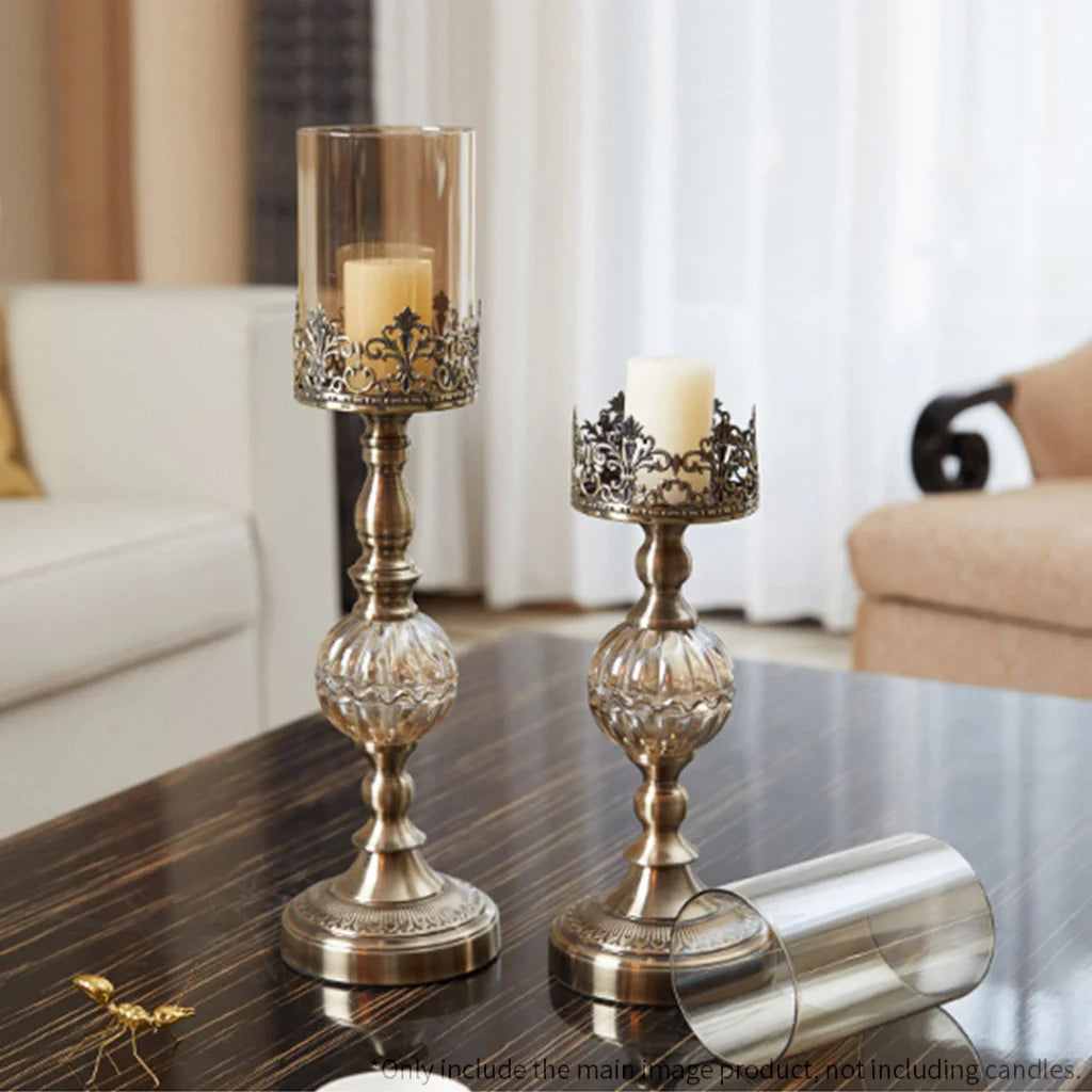 Glass Candle Holder 42cm & 48cm Stand Glass/Metal - Premium