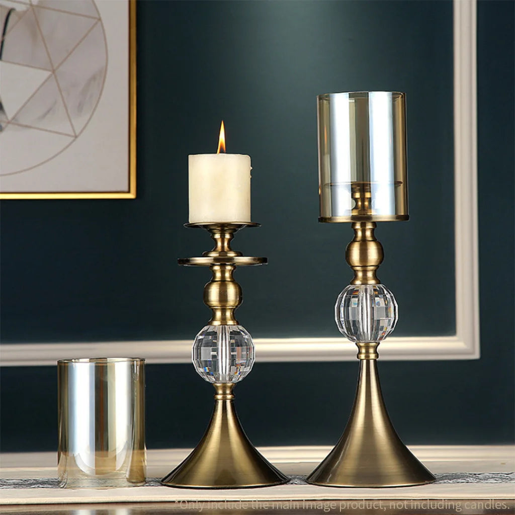 Glass Candle Holder 43cm & 38cm Stand Glass/Metal - Premium