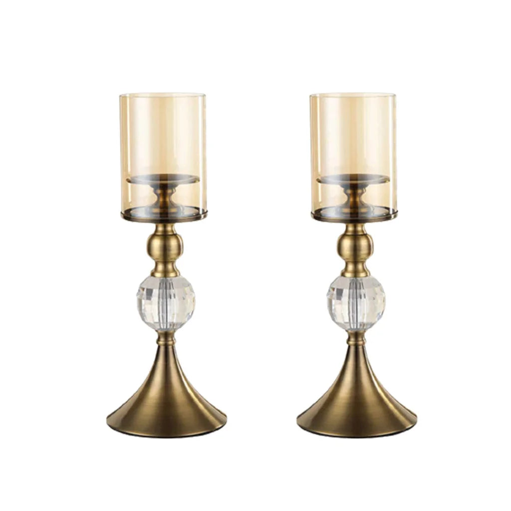 Glass Candle Holder Stand Set of 2 - 38cm Glass/Metal