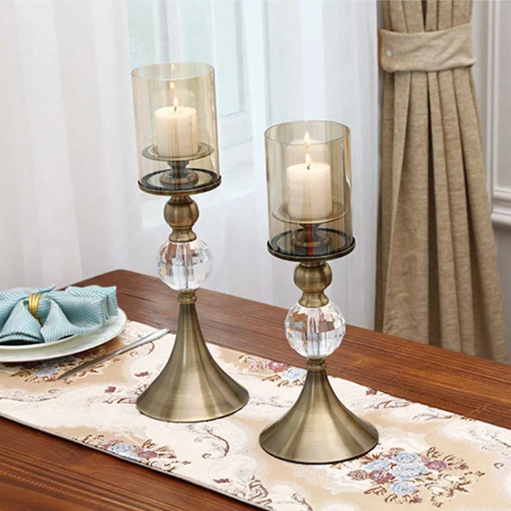 Glass Candle Holder Stand Set of 2 - 38cm Glass/Metal