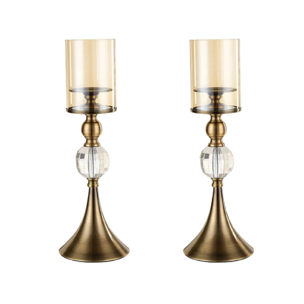 Glass Candle Holder Stand Set of 2 - 43cm Glass/Metal