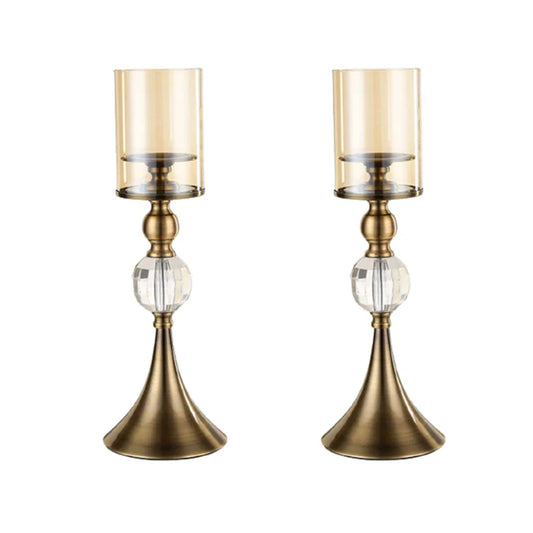 Glass Candle Holder Stand Set of 2 - 43cm Glass/Metal