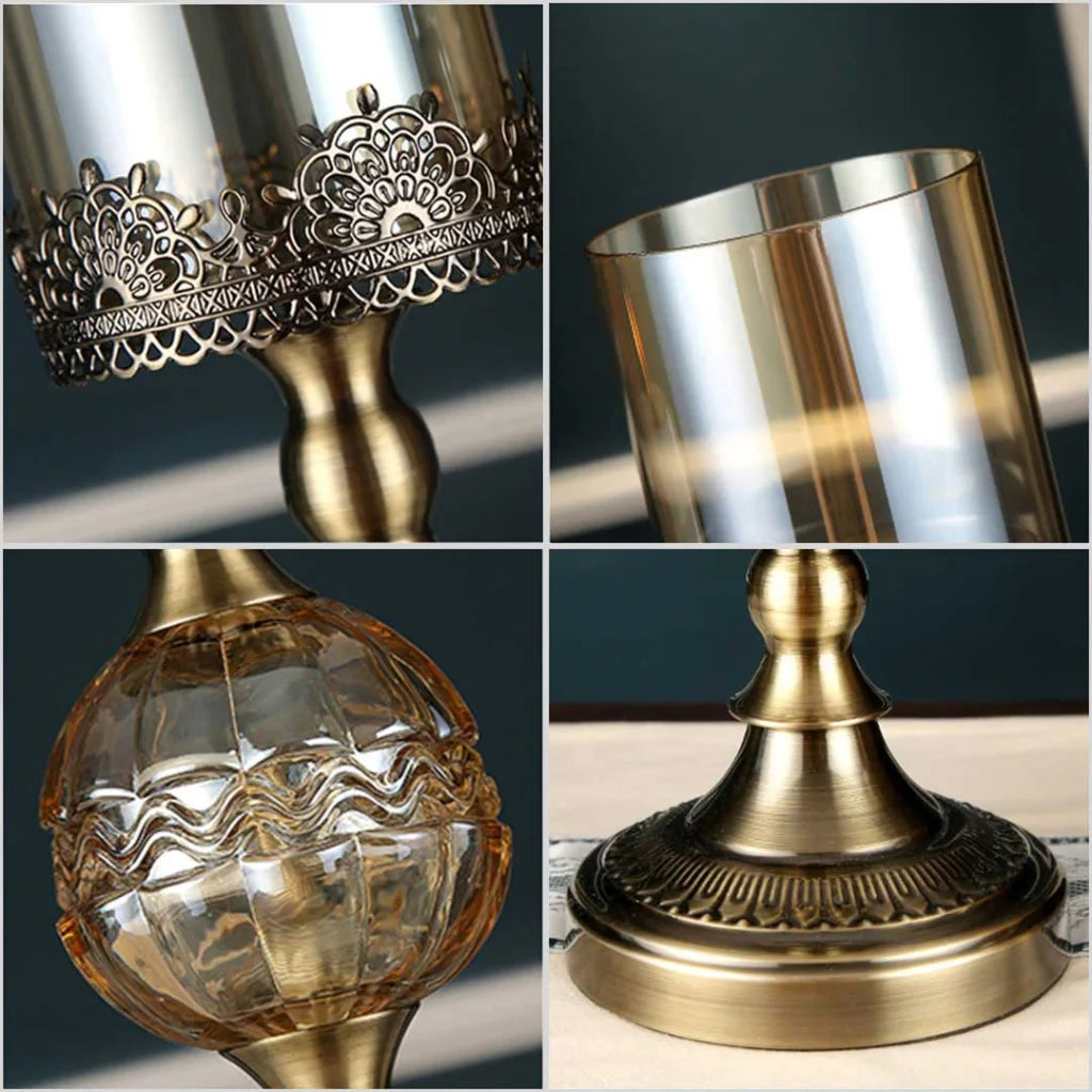 Glass Candle Holder Stand Set of 2 - 48cm Glass/Metal