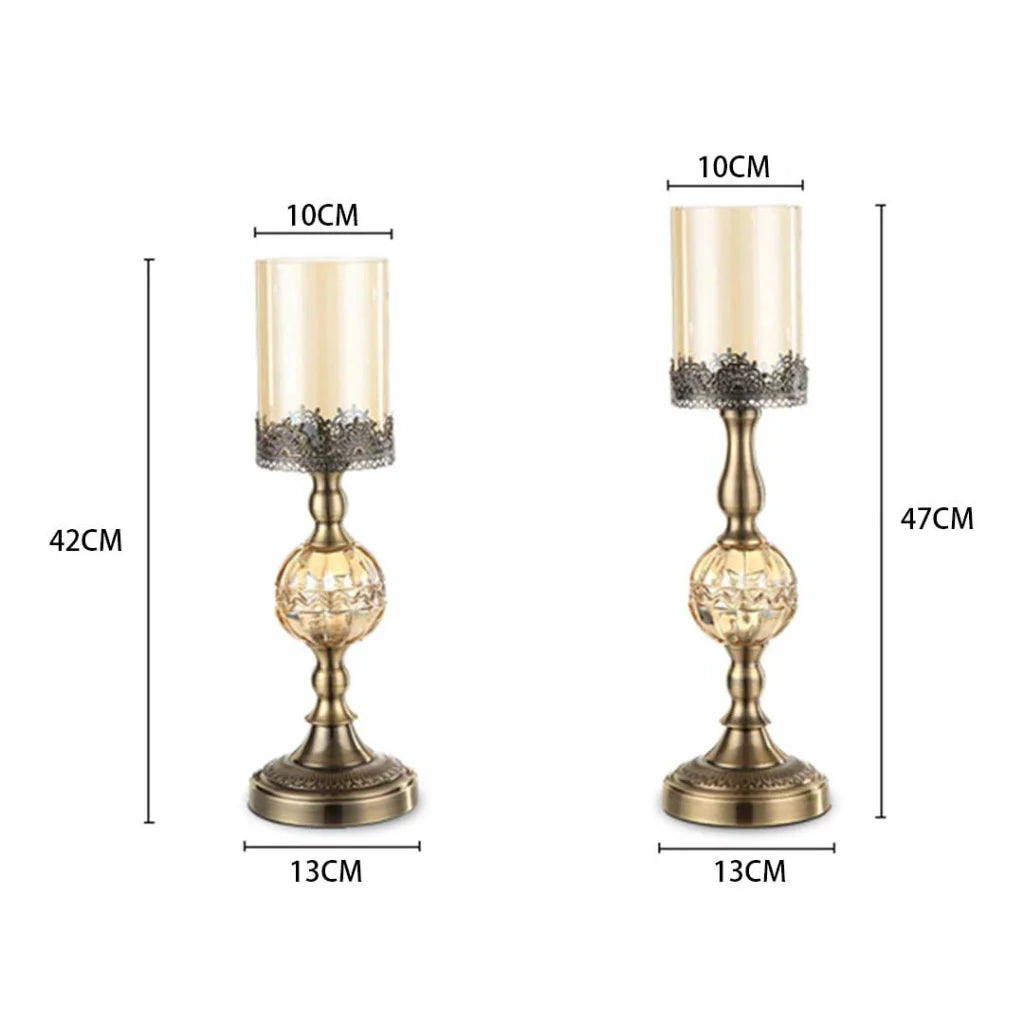 Glass Candle Holder Stand Set of 2 - 48cm Glass/Metal
