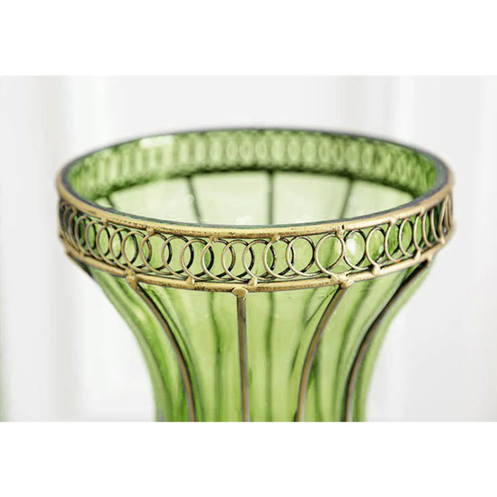 Glass Floor Vase Premium 67cm Green Tall with 10pcs White Artificial Fake Flower Set