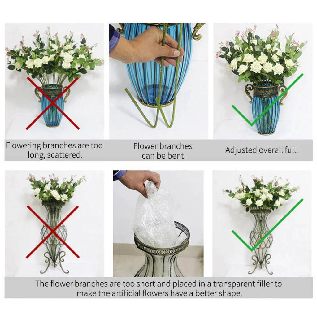 Glass Flower Vase Premium Clear with 6 Bunch 4 Heads Artificial Fake Silk Magnolia Denudata Home Decor Set
