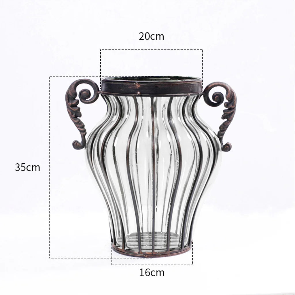 Glass Flower Vase Premium Clear with 6 Bunch 4 Heads Artificial Fake Silk Magnolia Denudata Home Decor Set