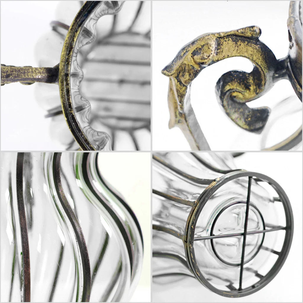 Glass Flower Vase Premium Clear with 6 Bunch 4 Heads Artificial Fake Silk Magnolia Denudata Home Decor Set