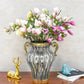 Glass Flower Vase Premium Clear with 6 Bunch 4 Heads Artificial Fake Silk Magnolia Denudata Home Decor Set