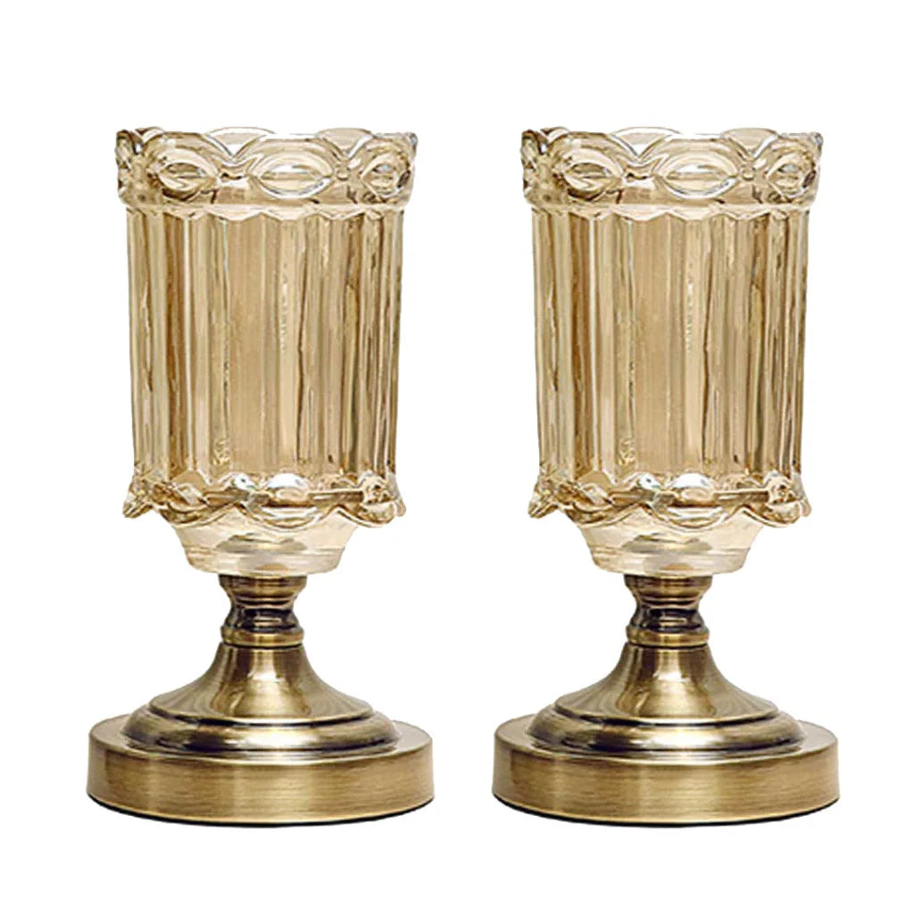 Glass Flower Vase Set Premium 2X 25cm Transparent with Metal Base Filler Vase