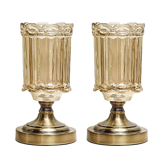 Glass Flower Vase Set Premium 2X 25cm Transparent with Metal Base Filler Vase