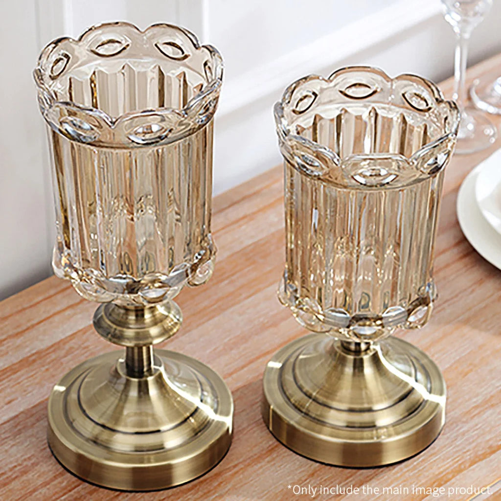 Glass Flower Vase Set Premium 2X 25cm Transparent with Metal Base Filler Vase