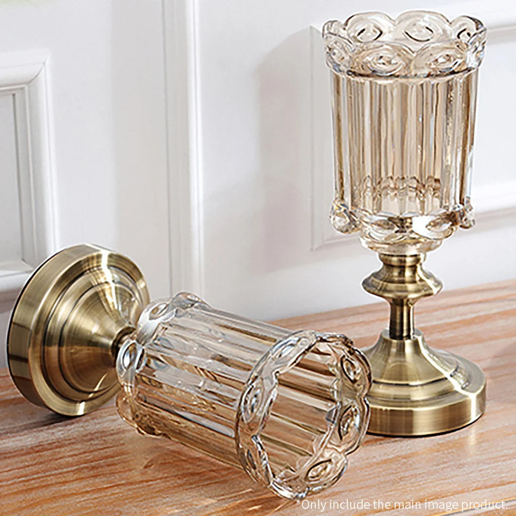 Glass Flower Vase Set Premium 2X 28cm Transparent with Metal Base Filler Vase