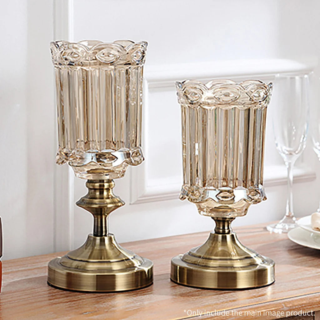 Glass Flower Vase Set Premium 2X 28cm Transparent with Metal Base Filler Vase