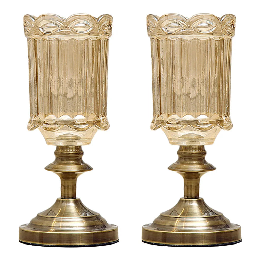 Glass Flower Vase Set Premium 2X 28cm Transparent with Metal Base Filler Vase