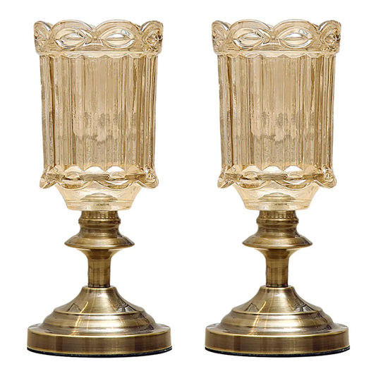 Glass Flower Vase Set Premium 2X 28cm Transparent with Metal Base Filler Vase