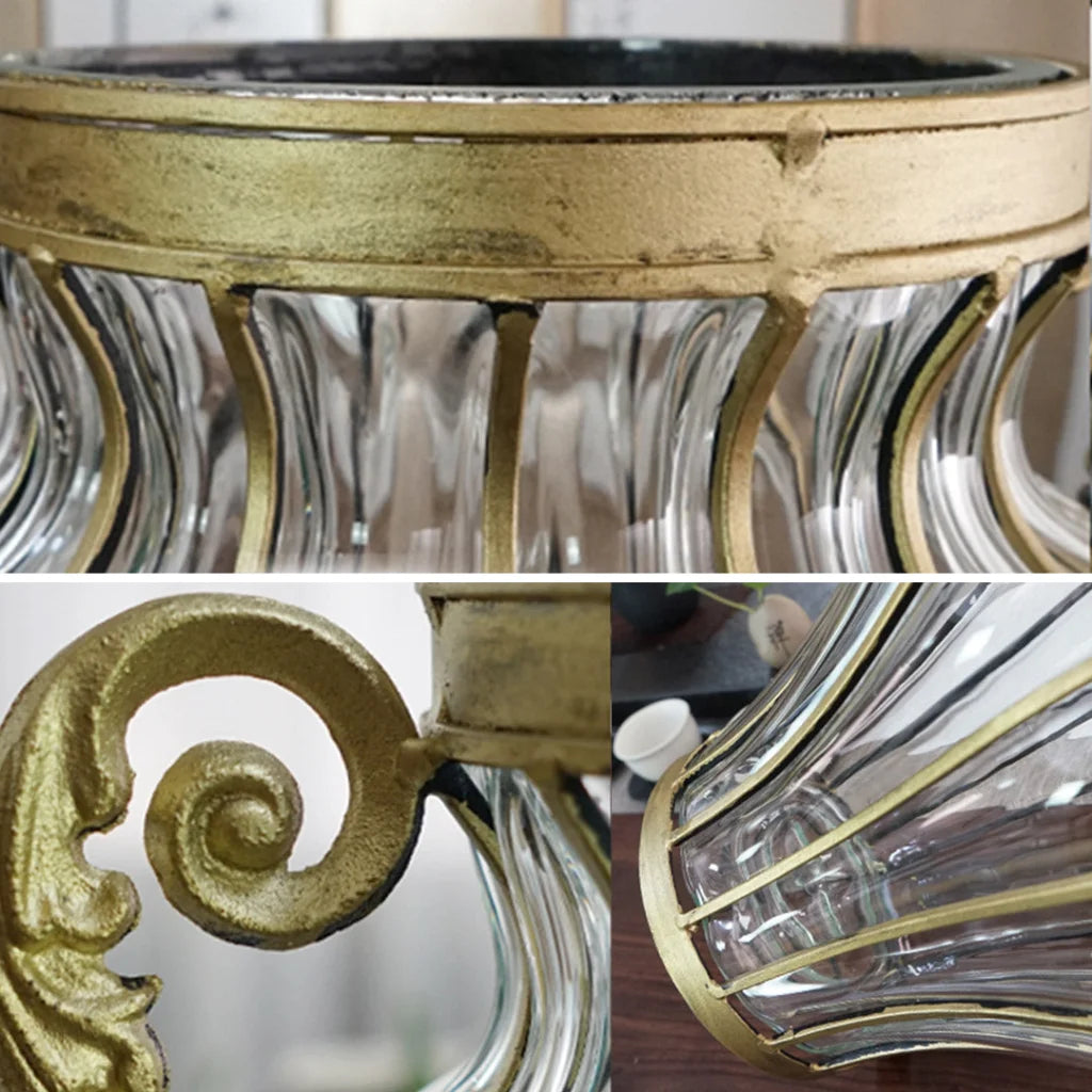 Glass Home Decor Vase Premium Clear European with Two Metal Handles