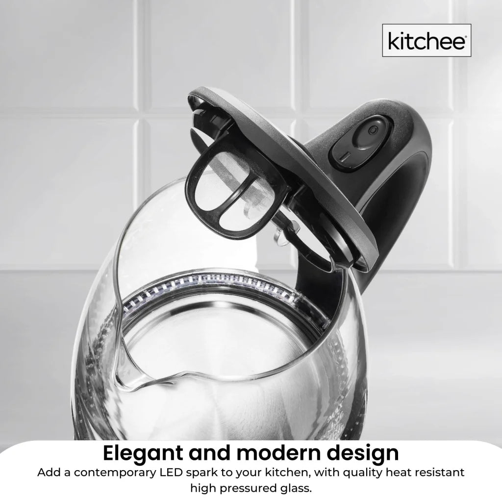 Blue glass 7l kettle LED light with caster wheels and side handle rail