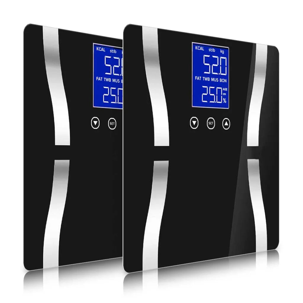 Glass LCD Digital Body Fat Scale 2X Bathroom Electronic Gym Water Weighing Scales - Black - Premium