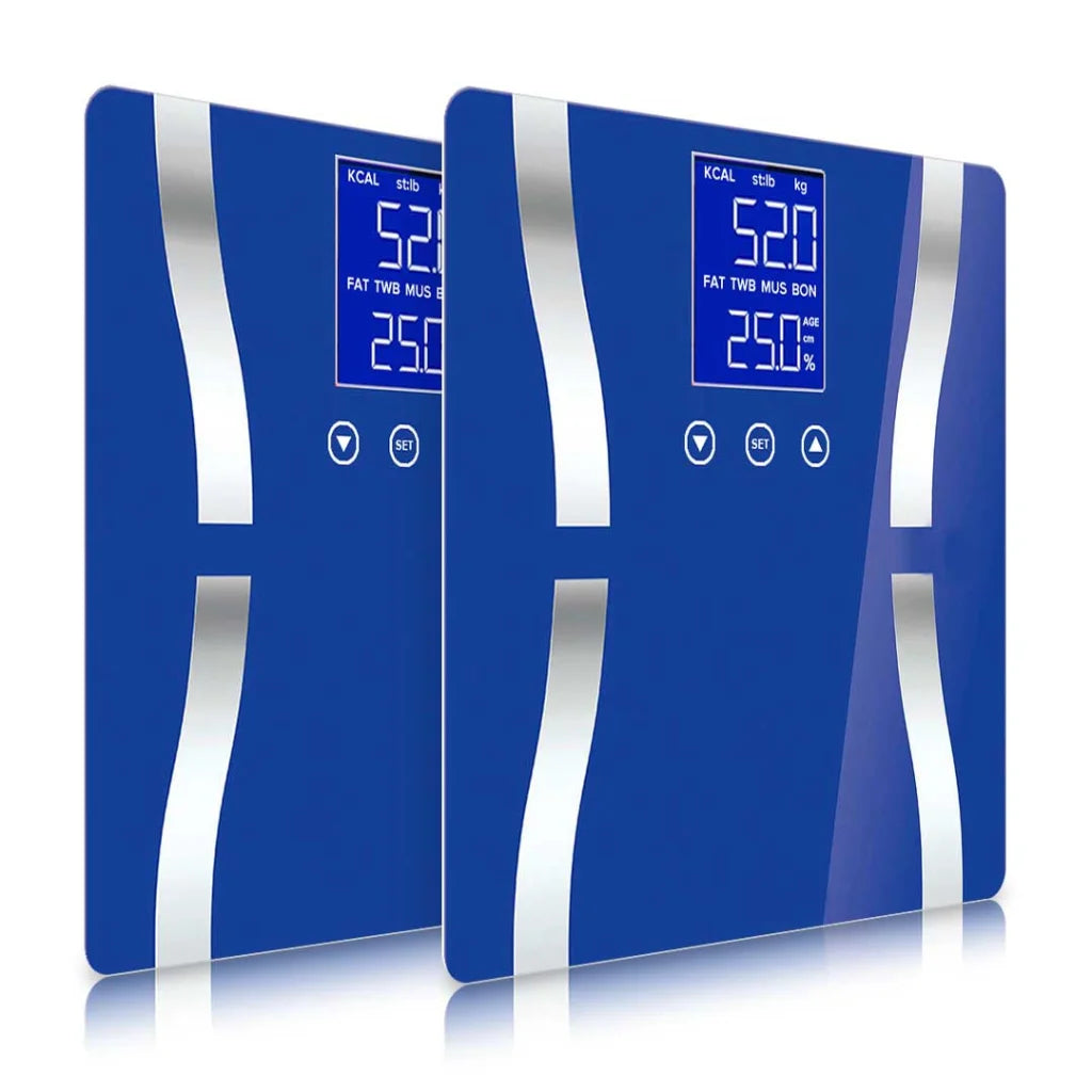 Glass LCD Digital Body Fat Scale 2X Bathroom Electronic Gym Water Weighing Scales - Blue - Premium