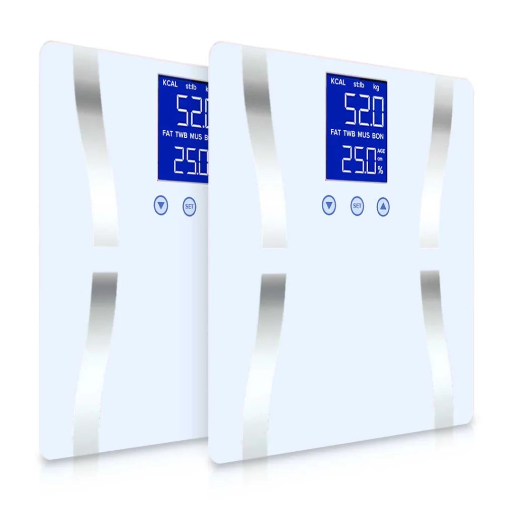 Glass LCD Digital Body Fat Scale 2X Bathroom Electronic Gym Water Weighing Scales - White - Premium