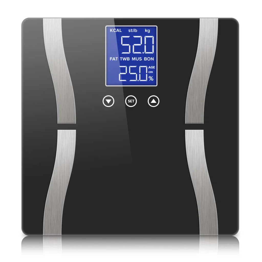 Glass LCD Digital Body Fat Scale Bathroom Electronic Gym Water Weighing - Black - Premium