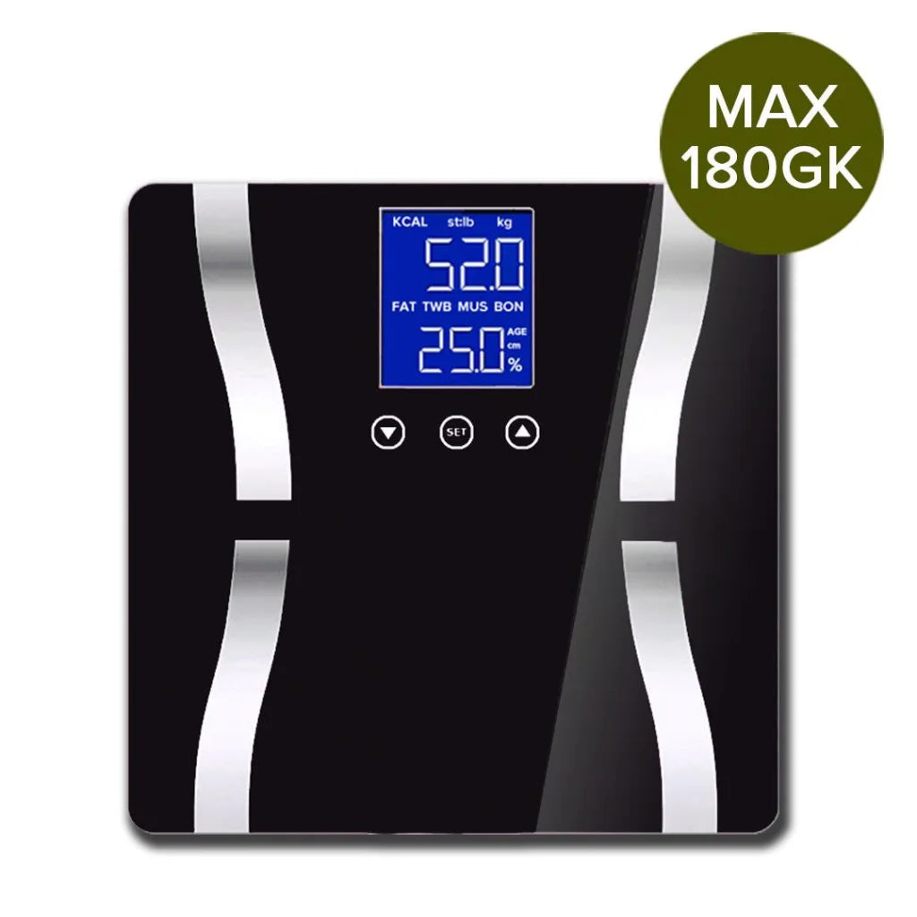 Glass LCD Digital Body Fat Scale Bathroom Electronic Gym Water Weighing - Black - Premium