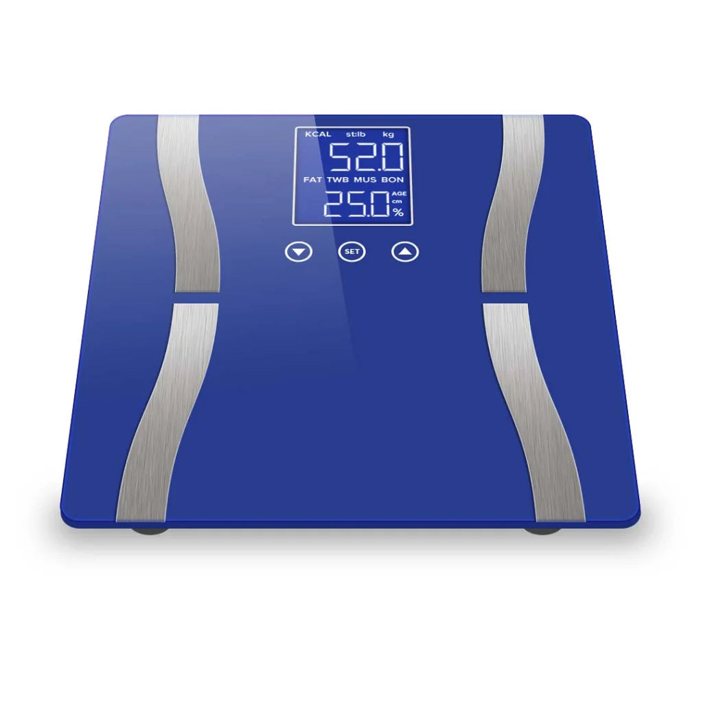 Glass LCD Digital Body Fat Scale Bathroom Electronic Gym Water Weighing - Blue - Premium