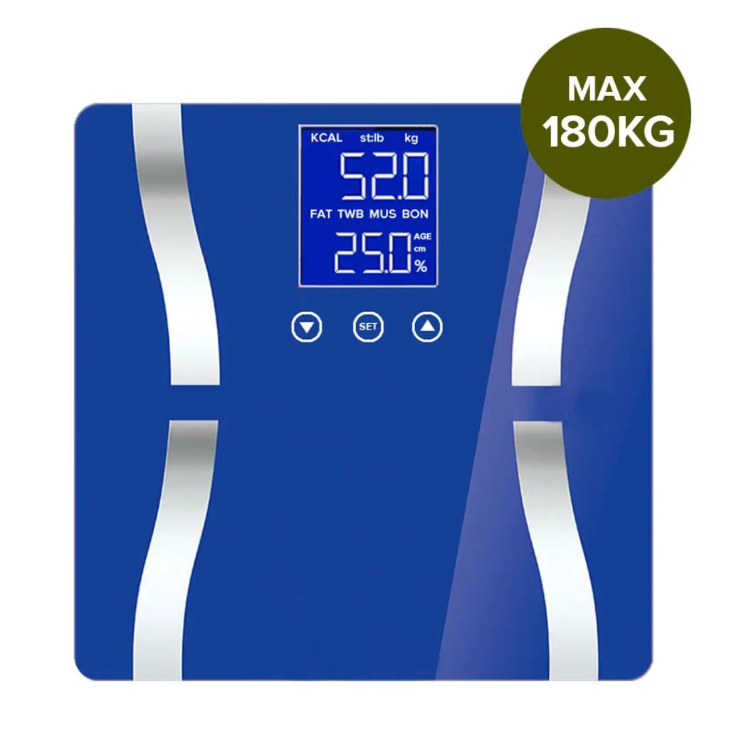 Glass LCD Digital Body Fat Scale Bathroom Electronic Gym Water Weighing - Blue - Premium