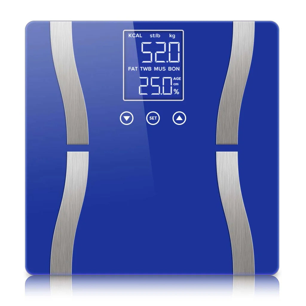 Glass LCD Digital Body Fat Scale Bathroom Electronic Gym Water Weighing - Blue - Premium