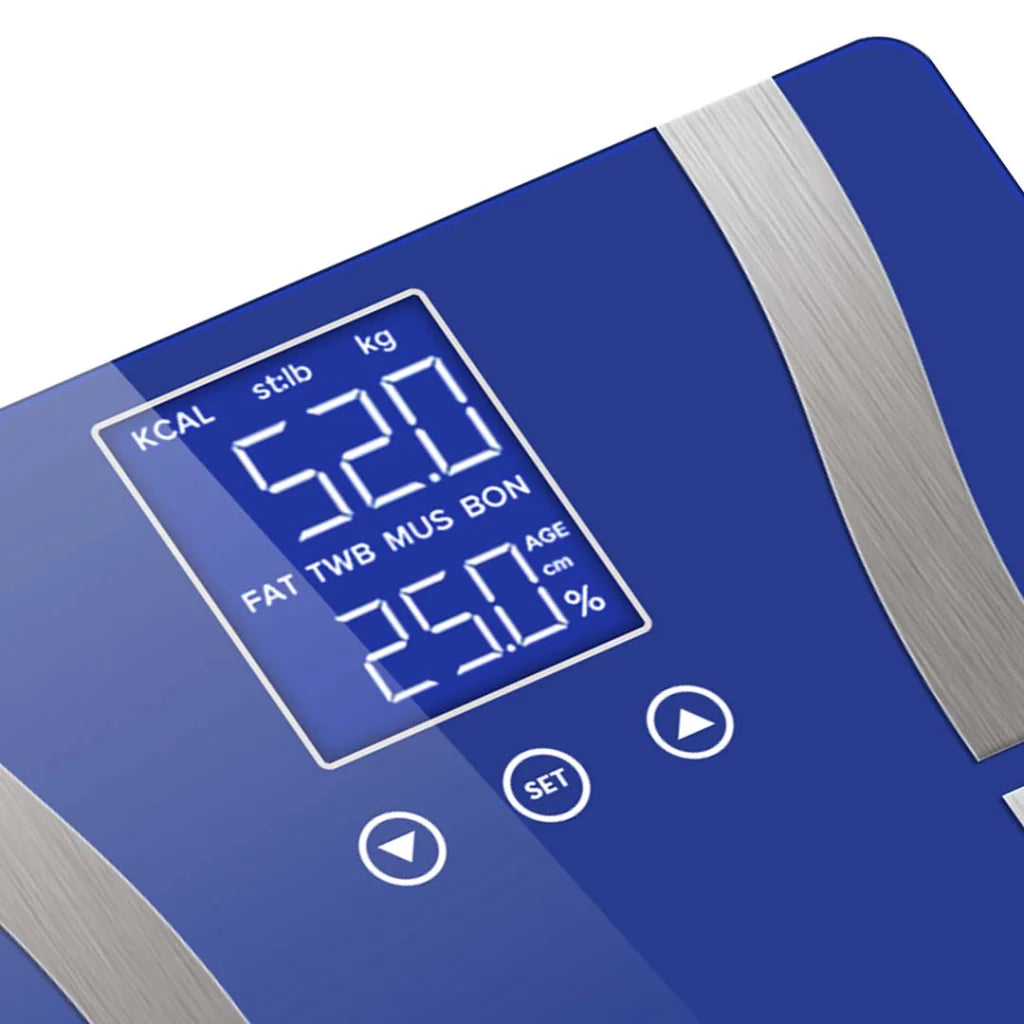 Glass LCD Digital Body Fat Scale Bathroom Electronic Gym Water Weighing - Blue - Premium