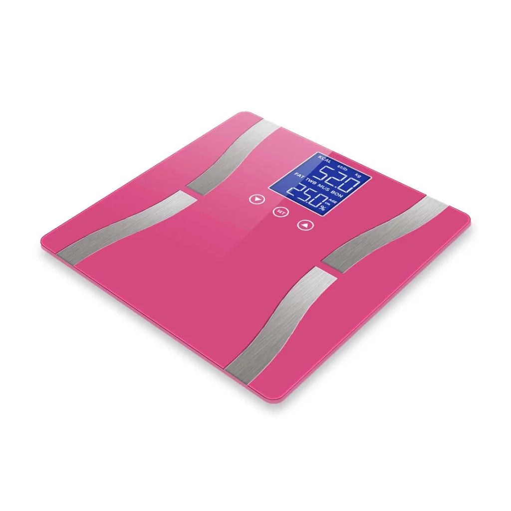 Glass LCD Digital Body Fat Scale Bathroom Electronic Gym Water Weighing - Pink - Premium