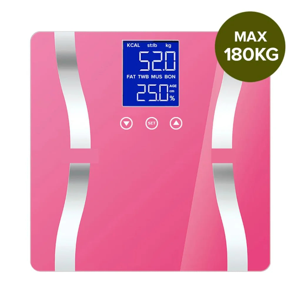Glass LCD Digital Body Fat Scale Bathroom Electronic Gym Water Weighing - Pink - Premium