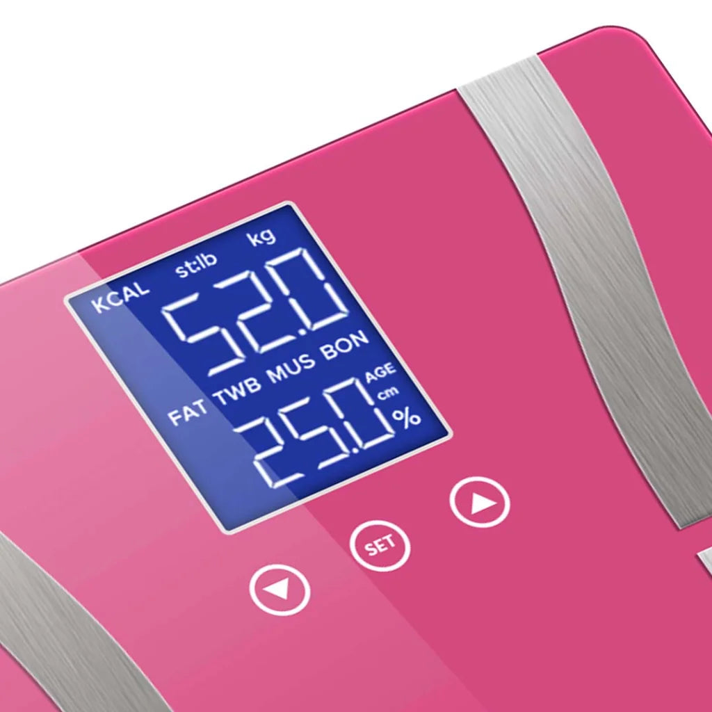 Glass LCD Digital Body Fat Scale Bathroom Electronic Gym Water Weighing - Pink - Premium
