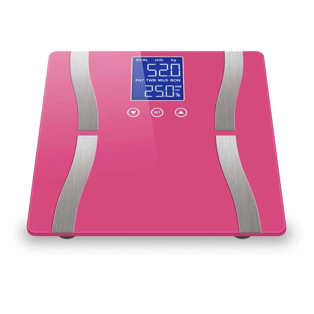 Glass LCD Digital Body Fat Scale Bathroom Electronic Gym Water Weighing - Pink - Premium