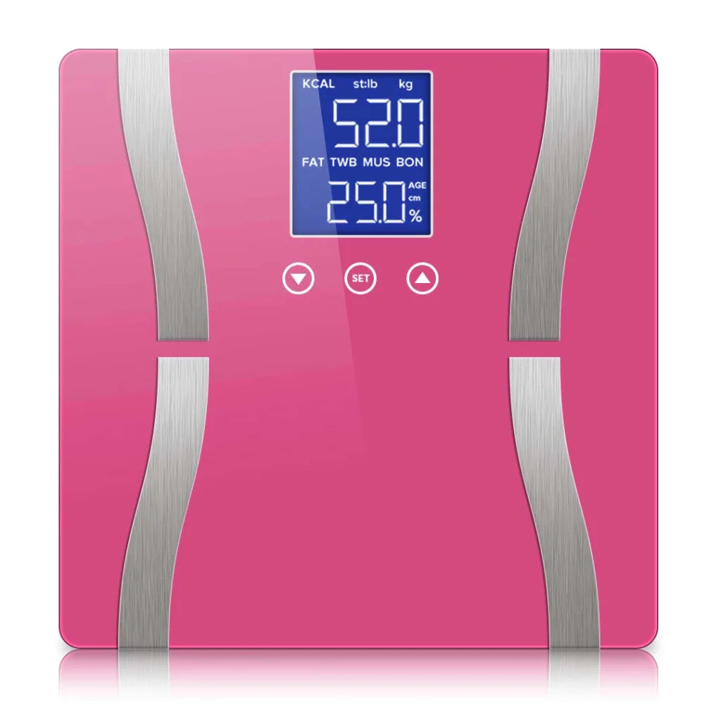 Glass LCD Digital Body Fat Scale Bathroom Electronic Gym Water Weighing - Pink - Premium
