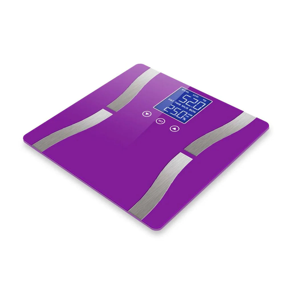 Glass LCD Digital Body Fat Scale Bathroom Electronic Gym Water Weighing - Purple - Premium